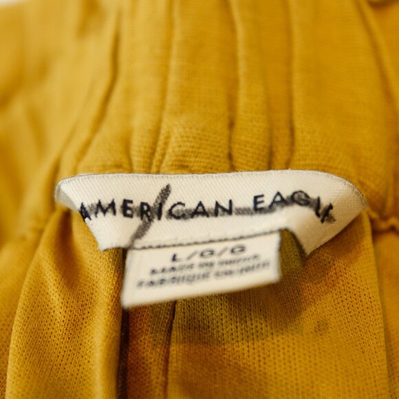 American Eagle Paperbag Pants | Golden Yellow Tie Waist | High Rise & Tapered Fi - Picture 5 of 8